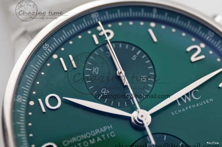 MIROTIME 1223 FastDry Portugieser Chronograph IW371615 ZF Best Edition Green Dial on SS Bracelet A7750 (Slim Movement) 7038
